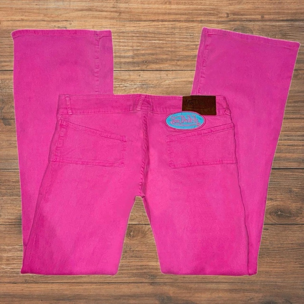 Vintage Hot Pink and Blue Von Dutch Low-Rise Flare Jeans